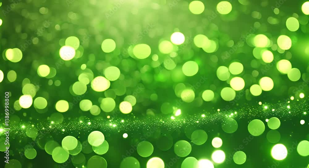 Shimmering green bokeh background with sparkling lights ideal for festive or creative concepts 4K
