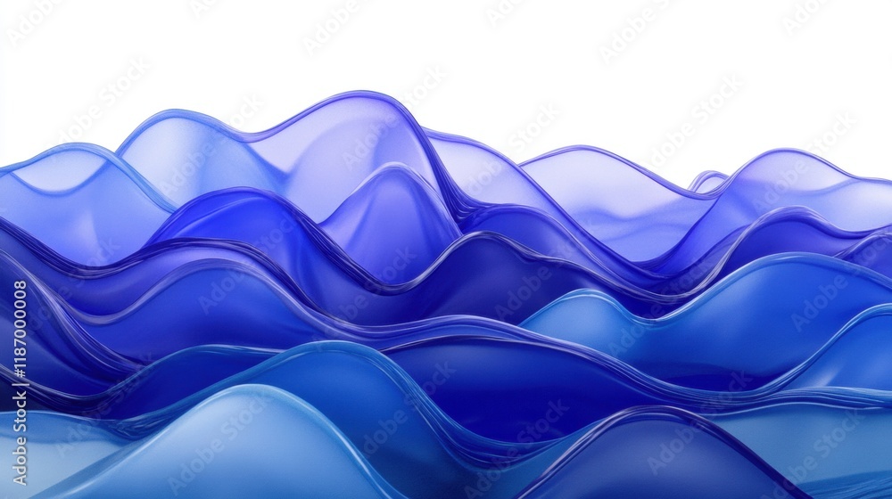 Abstract Blue Waves Flowing Over a White Background with Soft Curves Abstract Blue Waves Flowing Over a White Background with Soft Curves