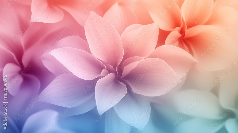 Abstract floral background with soft, layered petals in pastel shades of pink, blue, and orange, creating a dreamy and elegant design. Abstract floral background with soft, layered petals in pastel shades of pink, blue, and orange, creating a dreamy and elegant design.