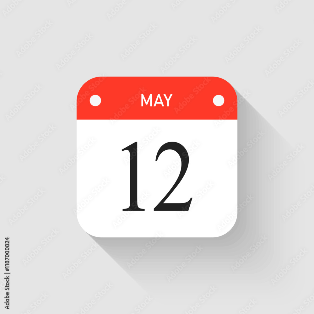 Vector icon page day calendar - 12 May month Vector icon page day calendar - 12 May month