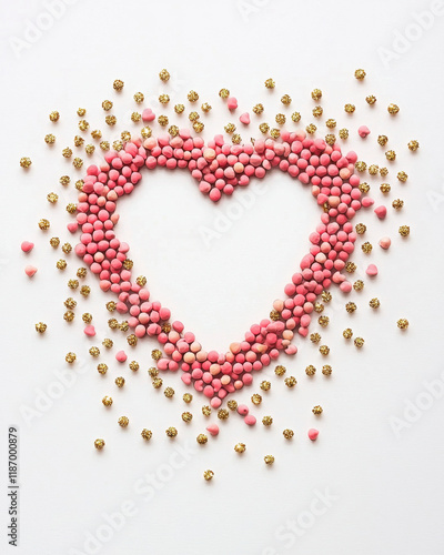 Heart shape with pink and gold sparkles on white background isolated design on white background