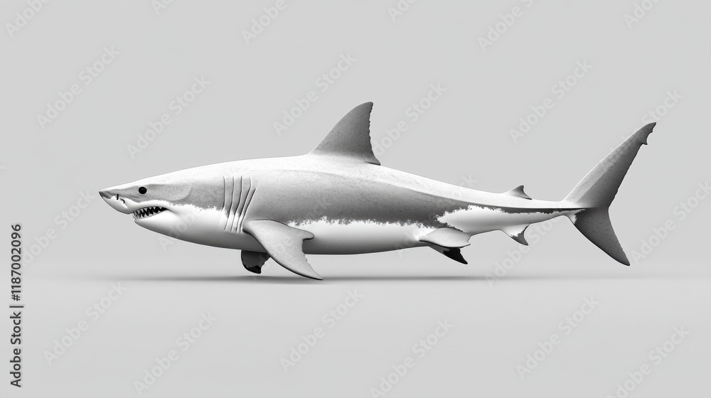 Realistic 3D Model of a Great White Shark Swimming in Neutral Space Realistic 3D Model of a Great White Shark Swimming in Neutral Space