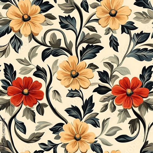 Wallpaper Mural Stylish Flowers Pattern in Timeless Vintage Design - Seamless Artwork Torontodigital.ca