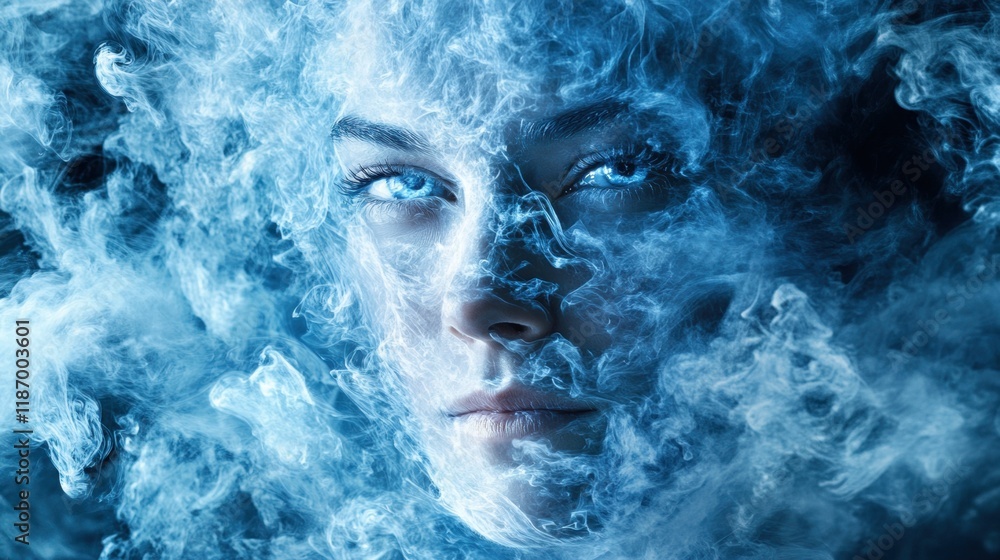 Mystical Portrait of Woman Surrounded by Ethereal Smoke Clouds Mystical Portrait of Woman Surrounded by Ethereal Smoke Clouds
