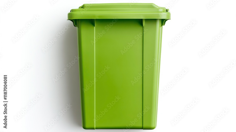 Green Plastic Waste Bin Isolated on White Background Top View for Environmental and Recycling Concepts Green Plastic Waste Bin Isolated on White Background Top View for Environmental and Recycling Concepts