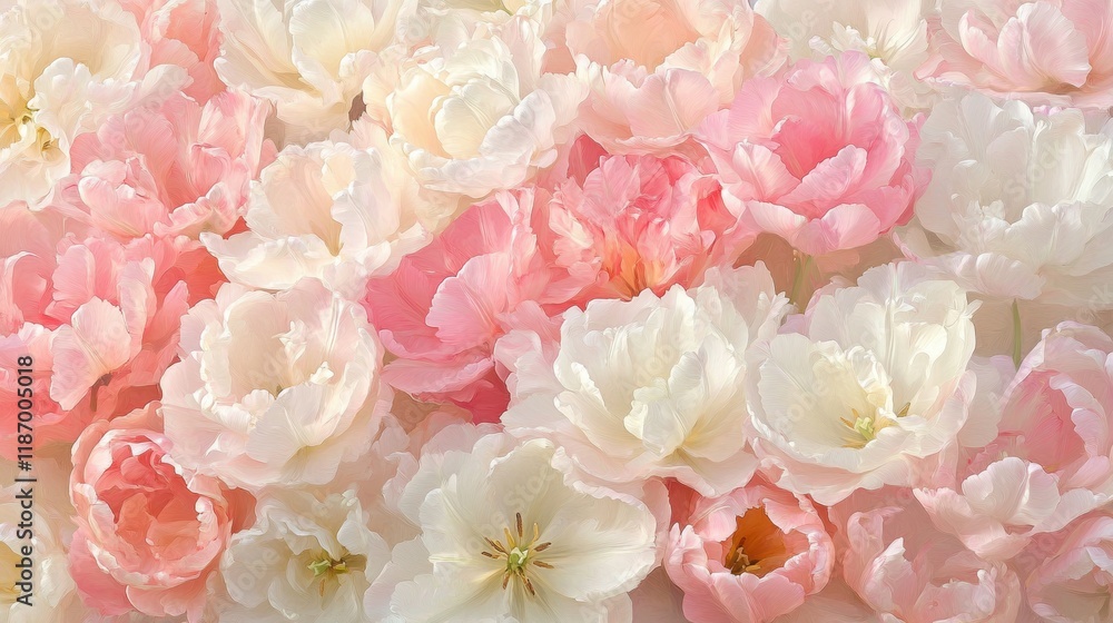 Delicate Pink and White Tulips Creating a Soft Floral Background