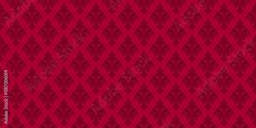 ELegant vintage damask seamless pattern. Dark red vector ornamental background. Luxury ornament in baroque, rococo, renaissance, revival style. Abstract oriental texture with curly floral elements