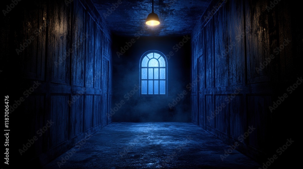 Atmospheric Dark Room with Eerie Lighting and Fog Effects Atmospheric Dark Room with Eerie Lighting and Fog Effects