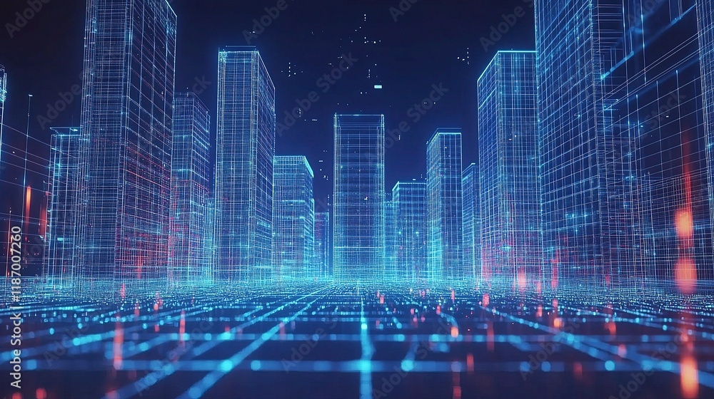 Futuristic Abstract Wireframe Cityscape Background in 3D Futuristic Abstract Wireframe Cityscape Background in 3D