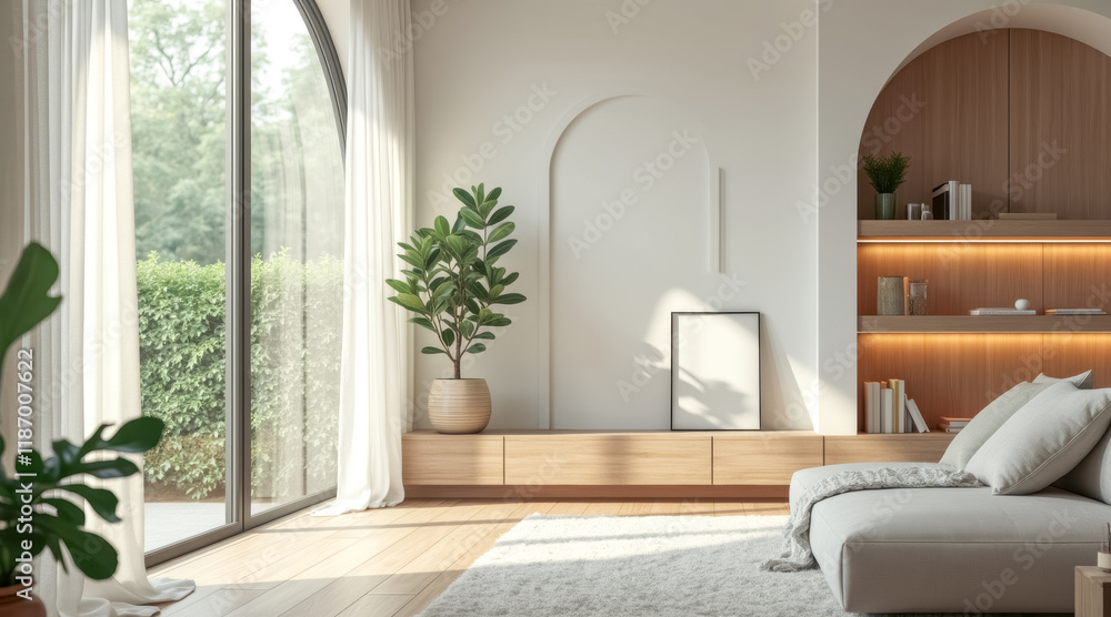 Fototapeta premium modern minimalist living room with natural light