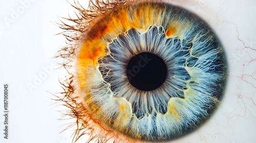 Diagram of the eye showing cornea, iris, and retina in a scientific illustration on white