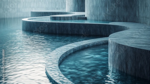 Serene Water Feature Cascading Design Modern Architecture photo