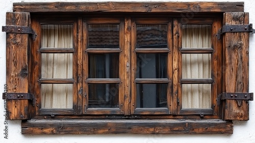 Wallpaper Mural Rustic Wooden Window with Shutters and Soft Drapery in Vintage Style Torontodigital.ca