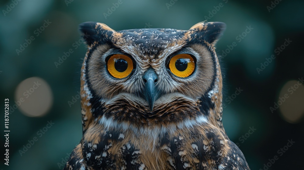 Close-up of a majestic owl with bright yellow eyes, intricate plumage. Perfect for wildlife, nature, or mystery themes; evokes wisdom and wonder. Close-up of a majestic owl with bright yellow eyes, intricate plumage. Perfect for wildlife, nature, or mystery themes; evokes wisdom and wonder.
