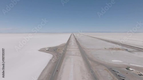 Utah Bonneville Salt Flats Rest Area on I-80 Beautiful White Dry Lake Salt Bed where World Landspeed Records are Held