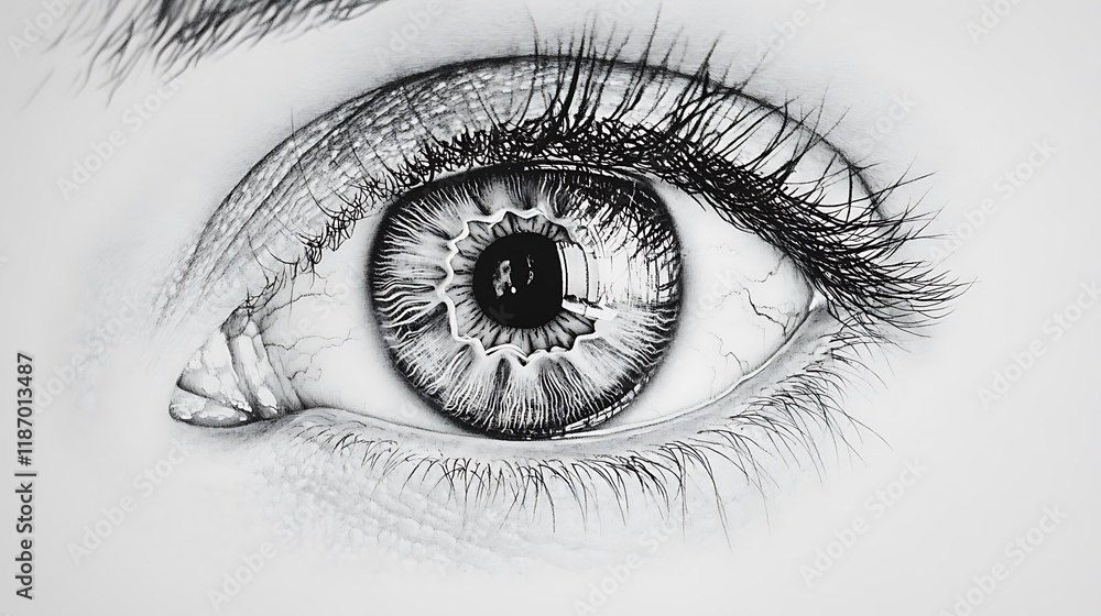 Obraz premium Artistic anatomical rendering of the eye with detailed focus on cornea and lens on white