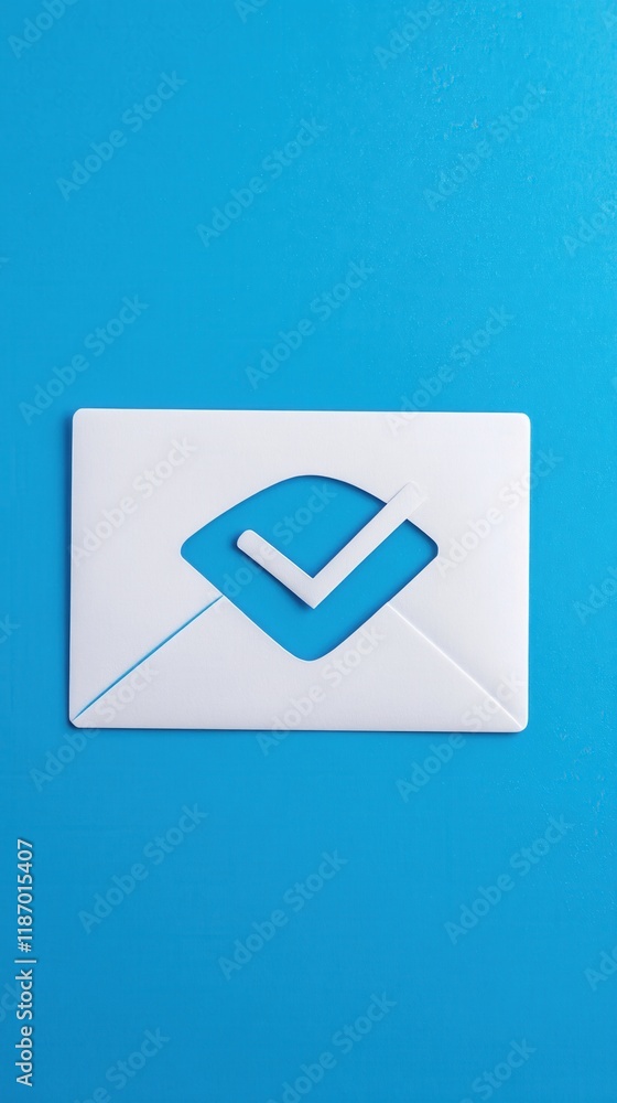 White Envelope Checkmark Blue Background Minimalist Design Concept White Envelope Checkmark Blue Background Minimalist Design Concept