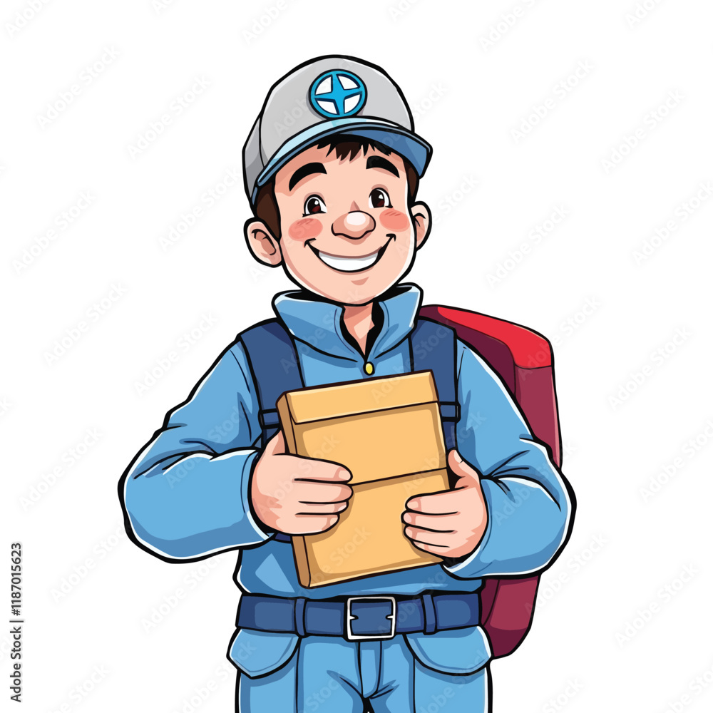 A smiling young delivery man Cartoon Vector Illustration isolated on a white background A smiling young delivery man Cartoon Vector Illustration isolated on a white background