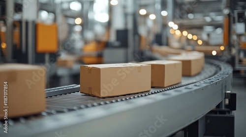 Wallpaper Mural Cardboard boxes moving on a conveyor belt in a factory Torontodigital.ca