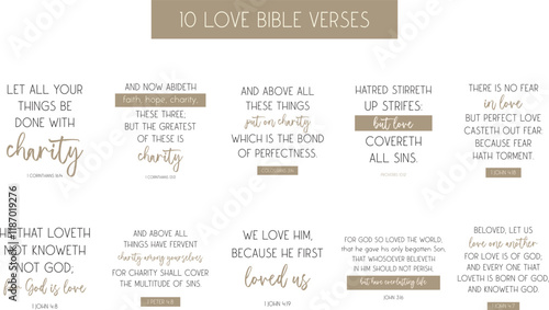 Love Bible Verse Bundle, Love poster set, Love Home decor, Christian quotes vector illustration