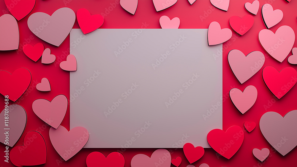 Blank Card Surrounded by Red and Pink Hearts Blank Card Surrounded by Red and Pink Hearts