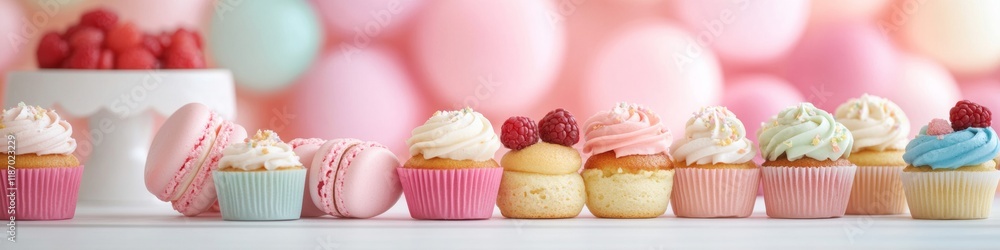 Vibrant Spring Dessert Table with Cupcakes, Macarons, and Fruit Tarts Vibrant Spring Dessert Table with Cupcakes, Macarons, and Fruit Tarts