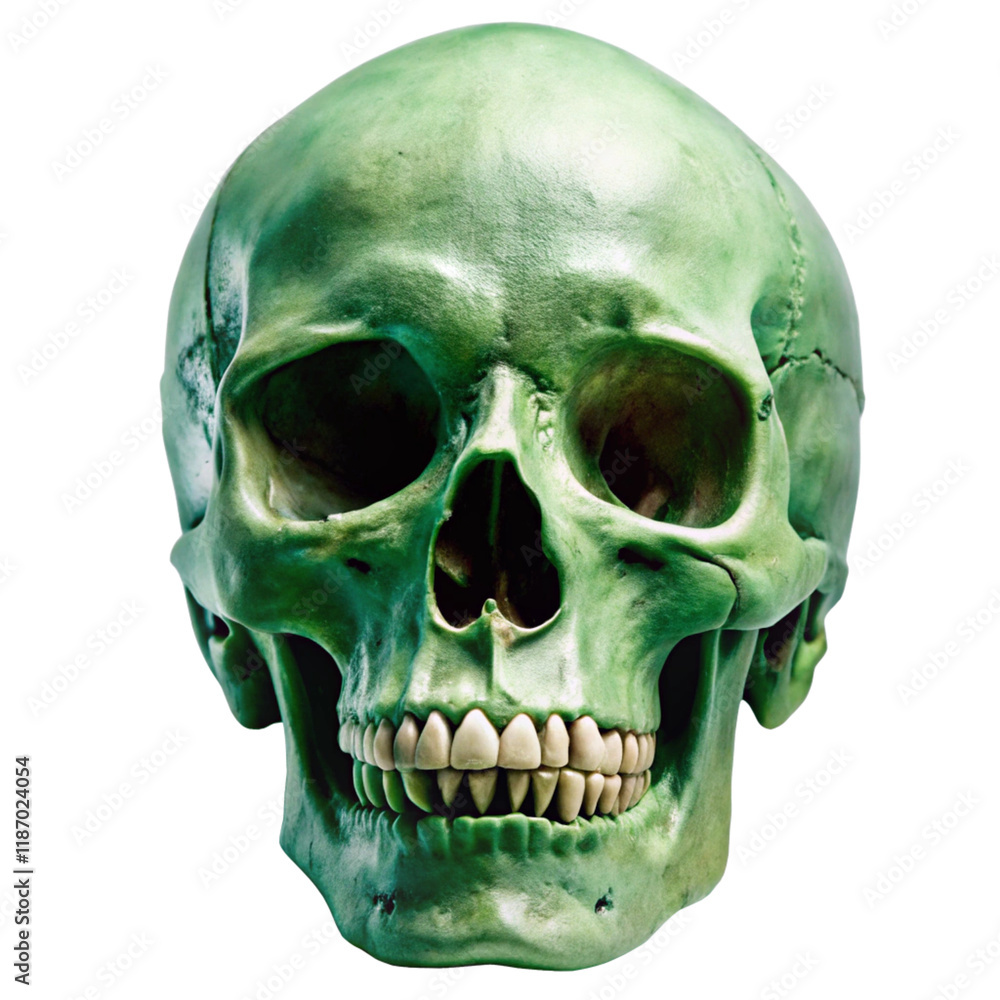 Obraz premium Green Skull Mysterious and slightly eerie human skull in vibrant green hue