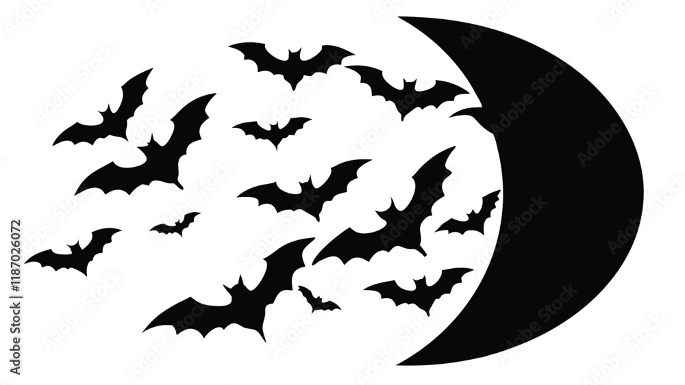Naklejka premium Bats Swarming Across the Moon