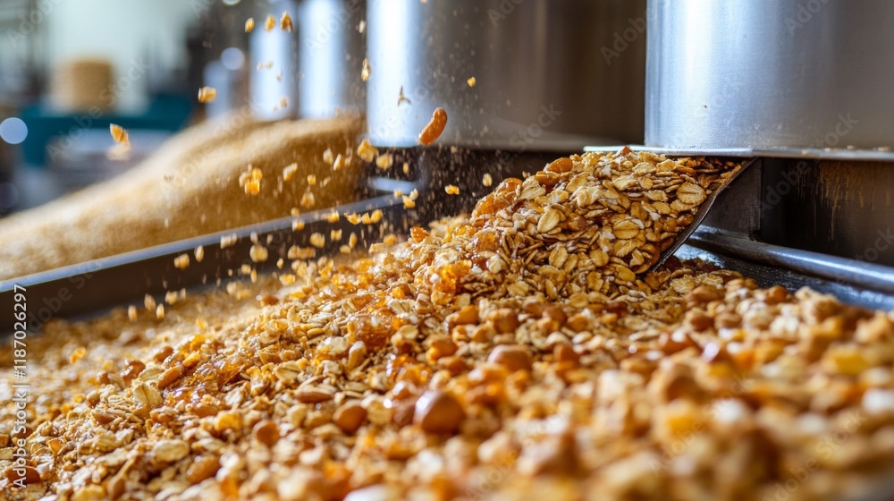 Granola Production Factory Showing Oats Nuts And Honey Granola Production Factory Showing Oats Nuts And Honey