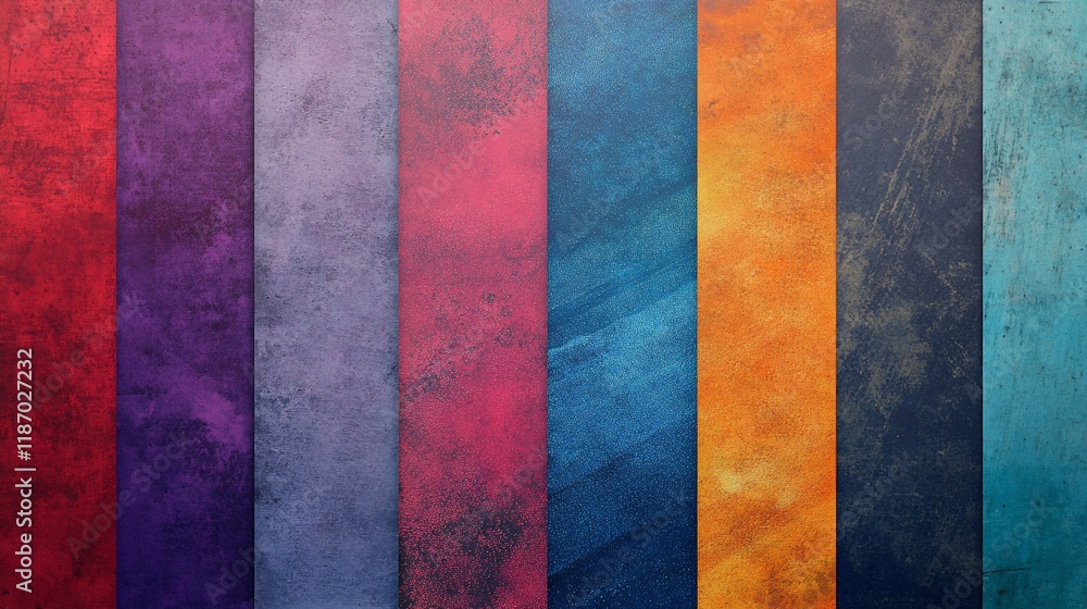 Vertical stripes of textured, colorful backgrounds in red, purple, blue, orange hues. Vertical stripes of textured, colorful backgrounds in red, purple, blue, orange hues.