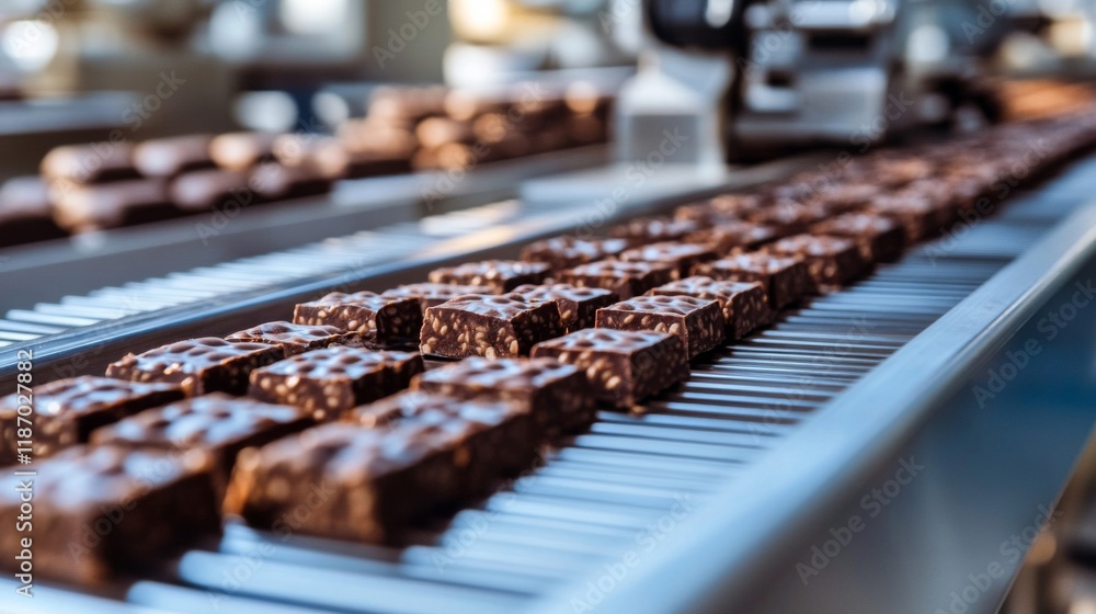 Chocolate Bars Moving Along a Conveyor Belt Chocolate Bars Moving Along a Conveyor Belt
