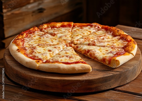 Disfrutar de una deliciosa pizza de queso recién horneada y cortada en porciones perfectas photo