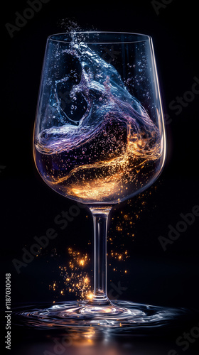 Glass of wine with sparkling splashing magical
