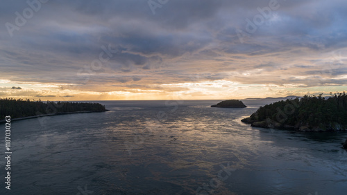 Beautiful sunset view from Deception Pass State Park, Washington, USA. photo