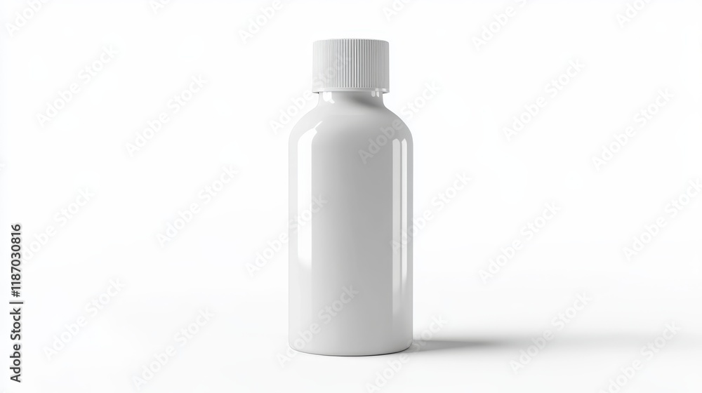 White plastic bottle, minimalist design, plain packaging, pharmaceutical style, studio lighting, soft shadows, clean background, product photography, matte finish, cylindrical shape, medical aesthetic White plastic bottle, minimalist design, plain packaging, pharmaceutical style, studio lighting, soft shadows, clean background, product photography, matte finish, cylindrical shape, medical aesthetic