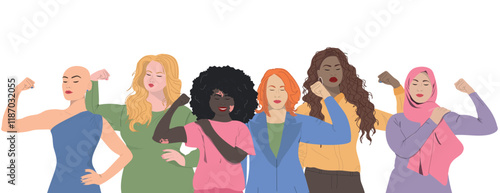Multiethnic group of women. Women's day banner.