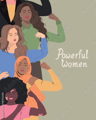 A group of beautiful women with different nationalities. Concept of woman, femininity, diversity, independence and equality. Women's History month. 