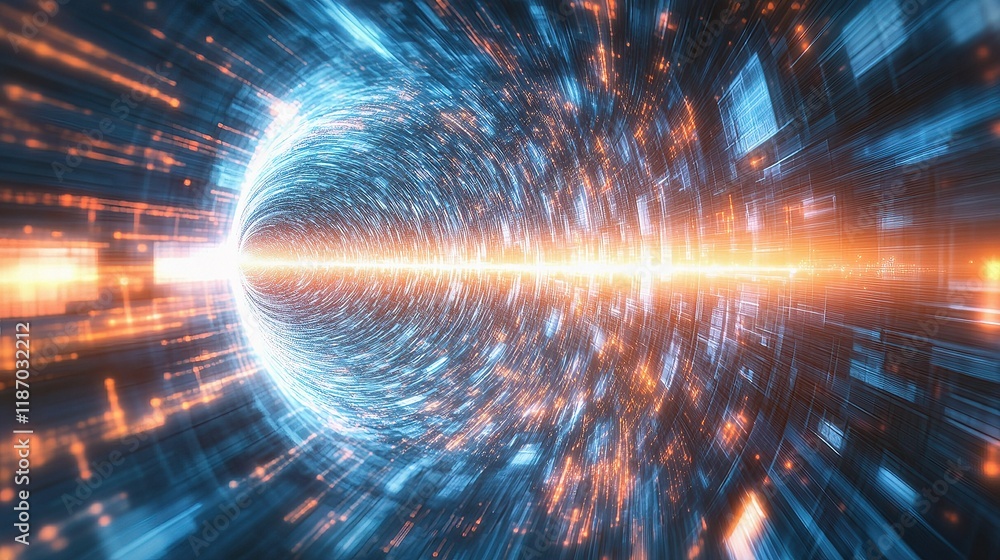 Fototapeta premium Vibrant Digital Tunnel Representing Flying Through Artificial Intelligence