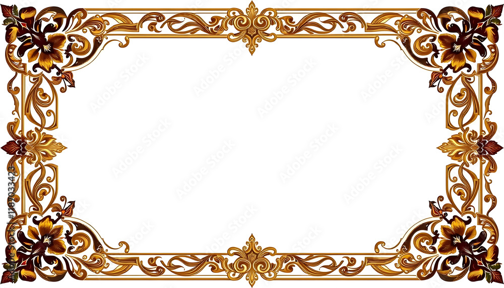 Ornate Golden Frame with Floral Design: Elegant Decorative Border Ornate Golden Frame with Floral Design: Elegant Decorative Border