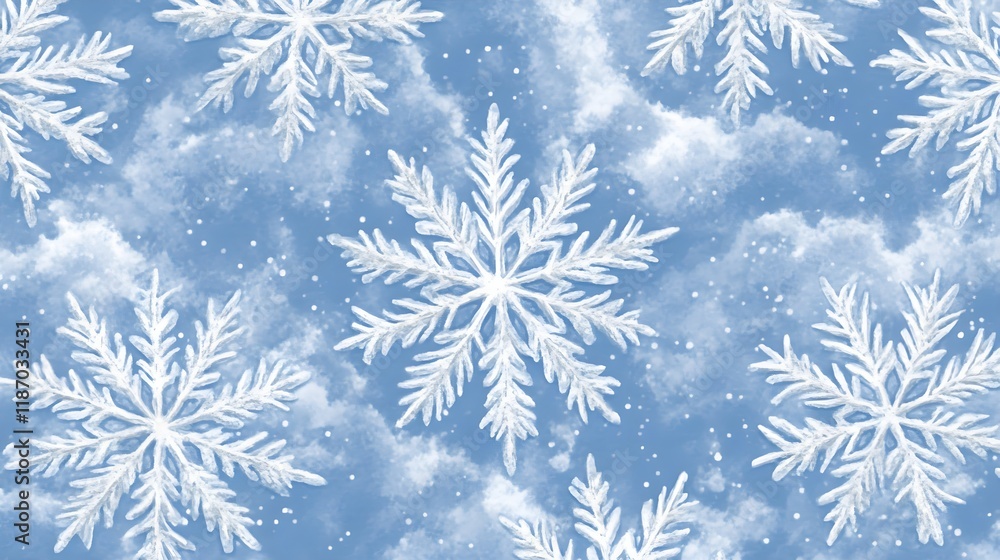 Photorealistic Snowflake Pattern on Light Blue Background Photorealistic Snowflake Pattern on Light Blue Background