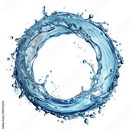 Round water splash in circle swirl isolated on transparent background  
