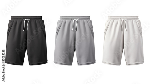 Versatile Mockup Three Color Sweatshorts for Branding isolated on transparent background	 photo