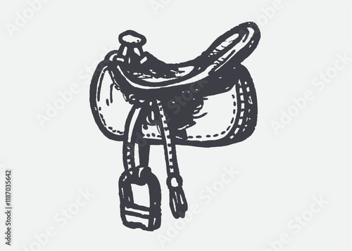 saddle hand drawn sketch in doodle style. Horse saddle is isolated on a white background.