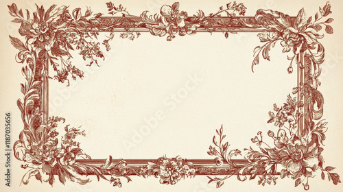 Vintage floral border on aged paper background.