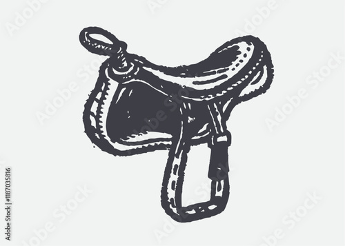 saddle hand drawn sketch in doodle style. Horse saddle is isolated on a white background.
