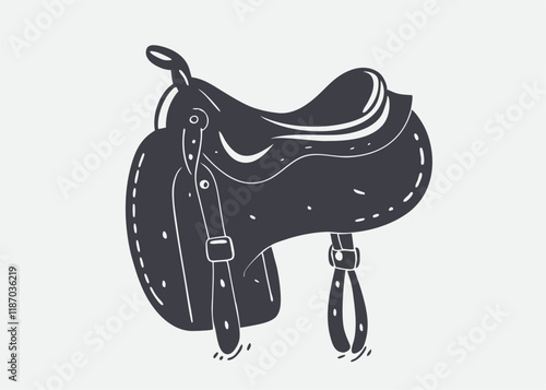 Western style horse tack, black cowboy saddle with cinch, rope halter and also Isolated vector illustration
