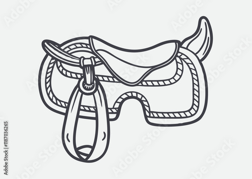 Western style horse tack, black cowboy saddle with cinch, rope halter and also Isolated vector illustration