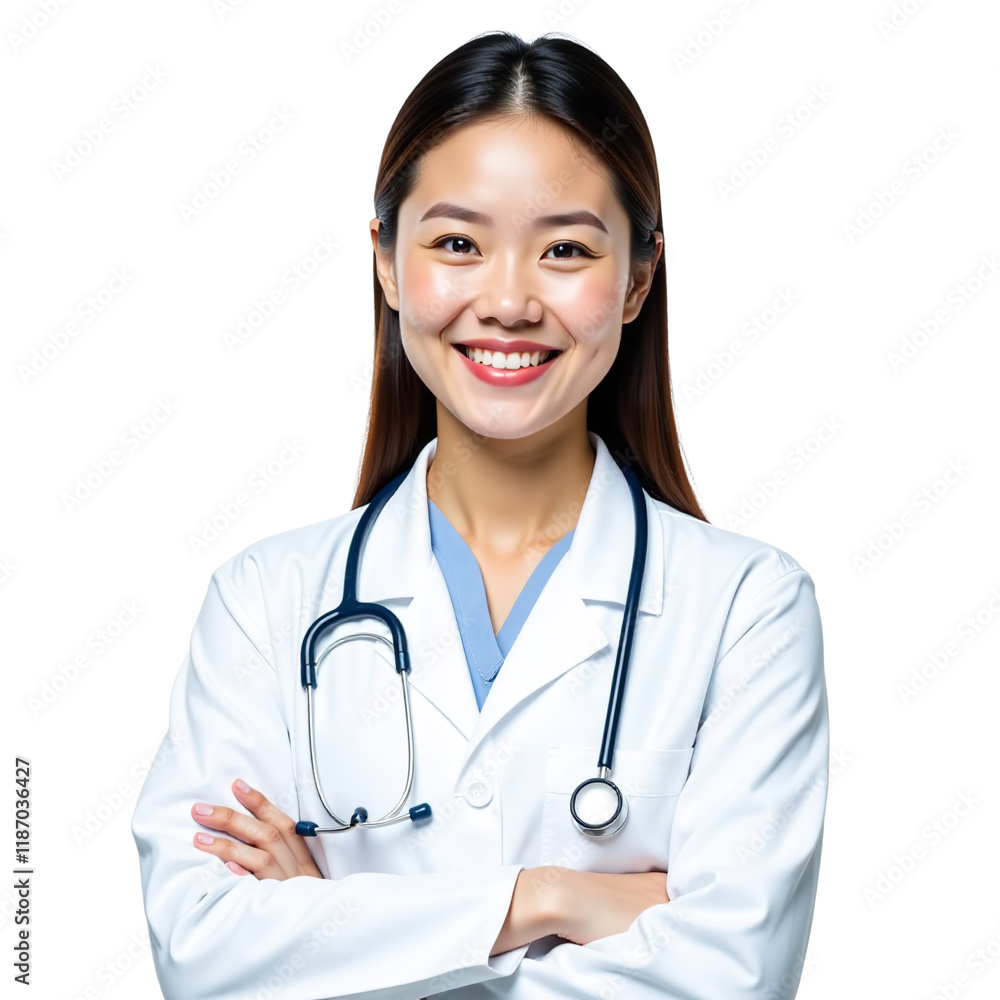 Female Doctor Isolated on Transparent White Background with Stethoscope Female Doctor Isolated on Transparent White Background with Stethoscope