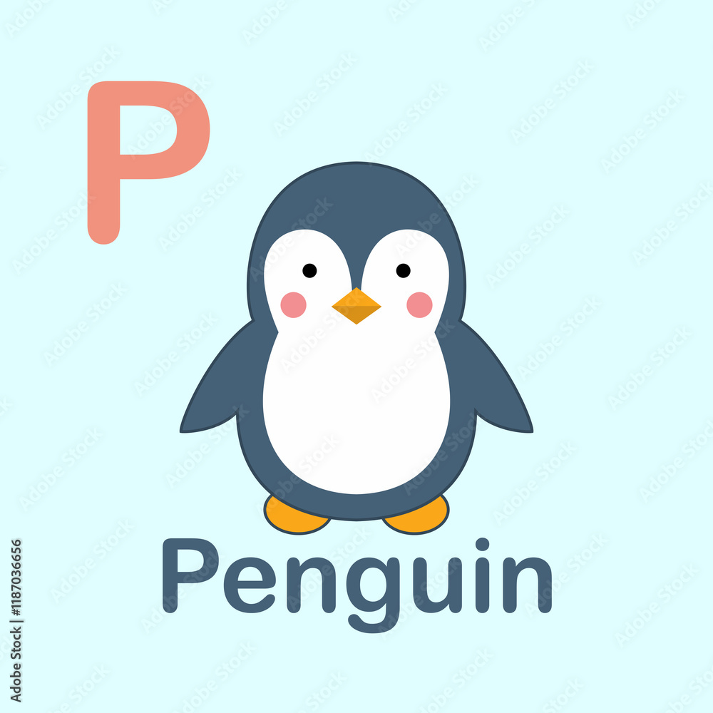 Naklejka premium Minimalist Penguin Illustration for Kids Alphabet