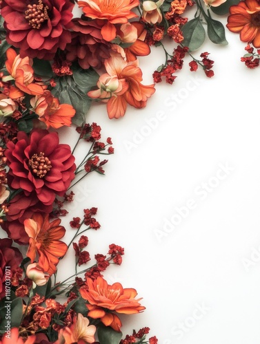 Red and Orange Flowers on White Background